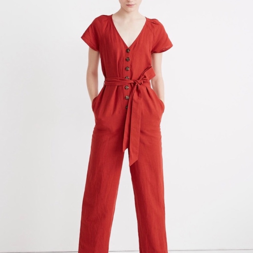Madewell Linen - Cotton Jumpsuit Rust Red s14